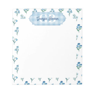 Delicate Blue Floral Monogram Cottagecore Notepad
