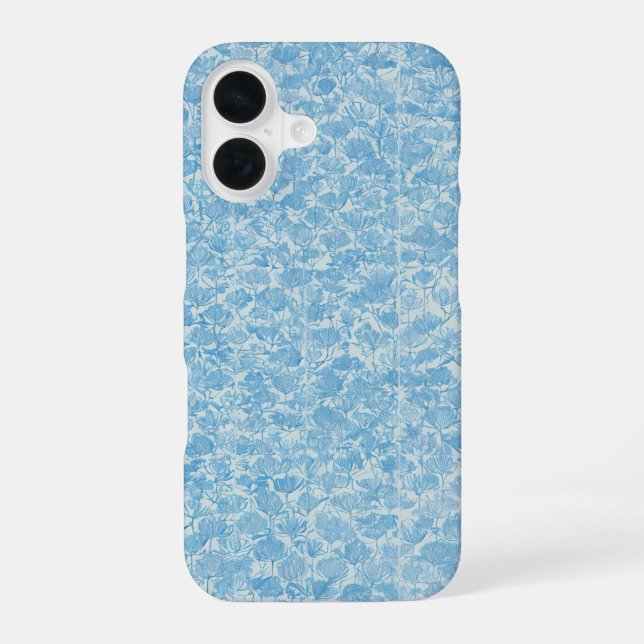 Delicate Blue Floral Pattern Japanese Modern Phone iPhone 16 Case (Back)