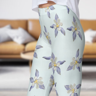 Delicate Blue Floral Petals Pattern Leggings