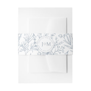 Delicate blue floral wedding invitation belly band