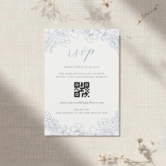 Delicate Blue Floral Wedding QR code RSVP (Creator Uploaded)