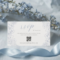 Delicate Blue Floral Wedding QR code RSVP