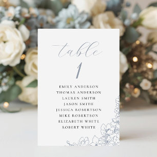 Delicate Blue Floral Wedding Seating Chart Table Number