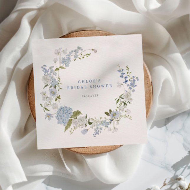 Delicate Blue Floral Wreath Bridal Shower Napkin (Creator Uploaded)