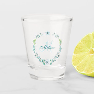 Delicate Blue Floral Wreath Personalised Shot Glass