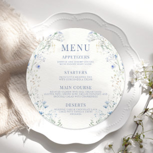 Delicate Blue Floral Wreath Wedding Round Flat Menu