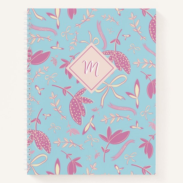 Delicate Blue Florals and Bows Notebook (Front)