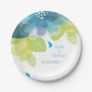 Delicate blue flowers floral spring wedding paper plate