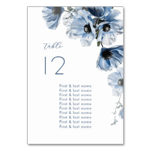 Delicate Blue Flowers Wedding Table Number