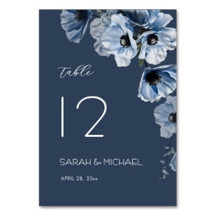 Delicate Blue Flowers Wedding Table Number