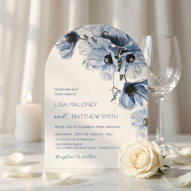 Delicate Blue Flowers White Wedding Invitation (Creator Uploaded)