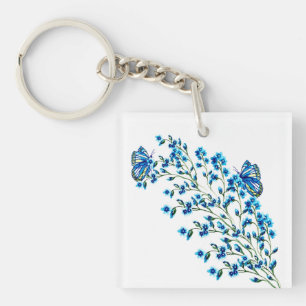 Delicate blue flowers with butterfly key ring