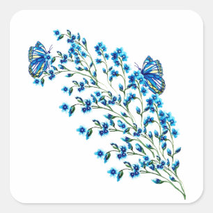 Delicate blue flowers with butterfly square sticker