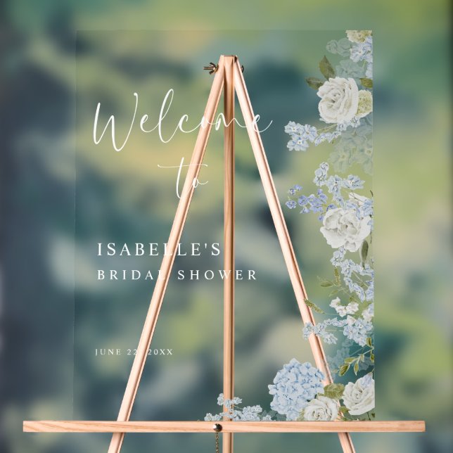 Delicate Blue Green Floral Welcome Acrylic Sign (Neutral)