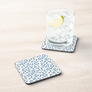 Delicate blue rose floral watercolor pattern coaster