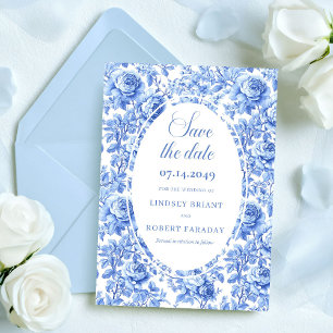Delicate Blue Roses Floral Save the Date Wedding  Announcement