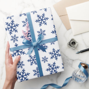 Delicate Blue Snowflake Winter White Seamless Gift Wrapping Paper