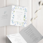 Delicate Blue Watercolor Floral Wedding Folded Programme<br><div class="desc">Elegant folded wedding programs with a delicate floral watercolor frame in blue and white.  Personalise with your ceremony details in grey and a thank you message on the back.</div>