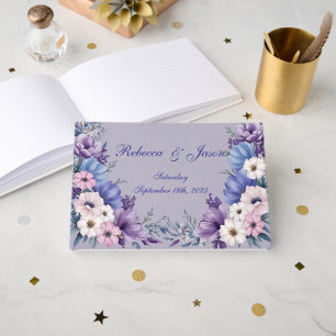 Delicate Blue, White, Pink & Purple Summer Blooms Guest Book