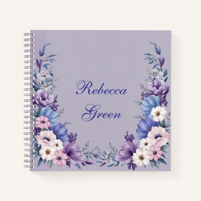 Delicate Blue, White, Pink & Purple Summer Blooms Notebook (Front)