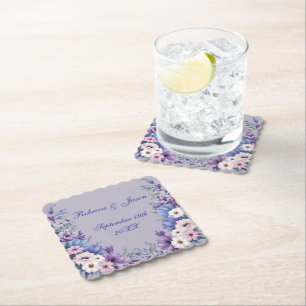 Delicate Blue, White Pink & Purple Summer Blooms  Paper Coaster