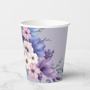 Delicate Blue, White, Pink & Purple Summer Blooms Paper Cups