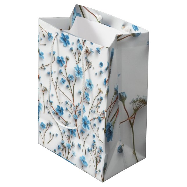 Delicate Blue Wildflowers Art Medium Gift Bag (Front Angled)