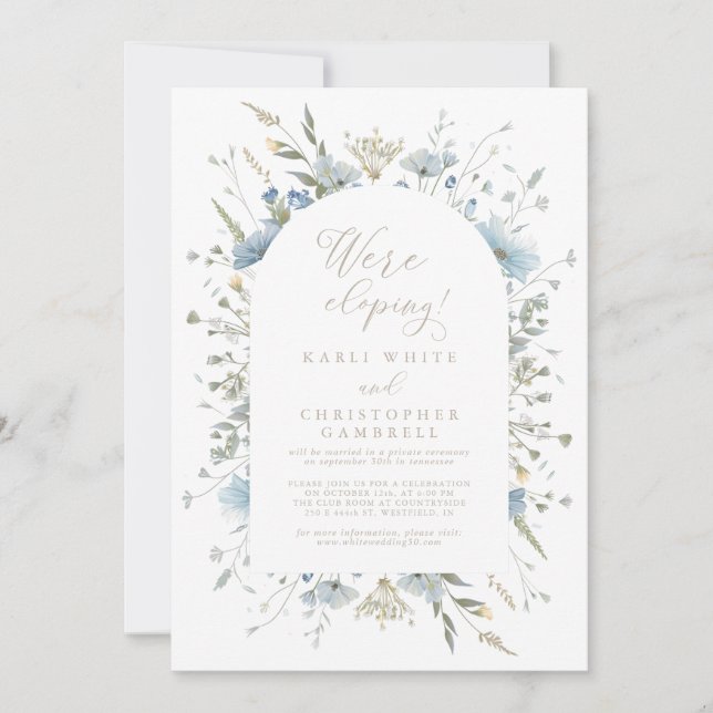Delicate Blue Wildflowers Elopement Reception Invitation (Front)