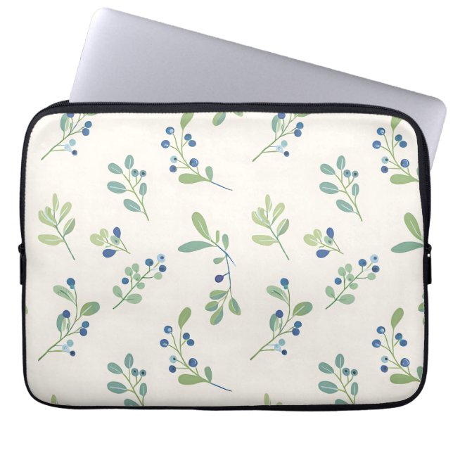 Delicate Blueberry Eucalyptus Pattern Laptop Sleeve (Front)