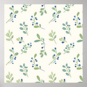 Delicate Blueberry Eucalyptus Pattern Poster