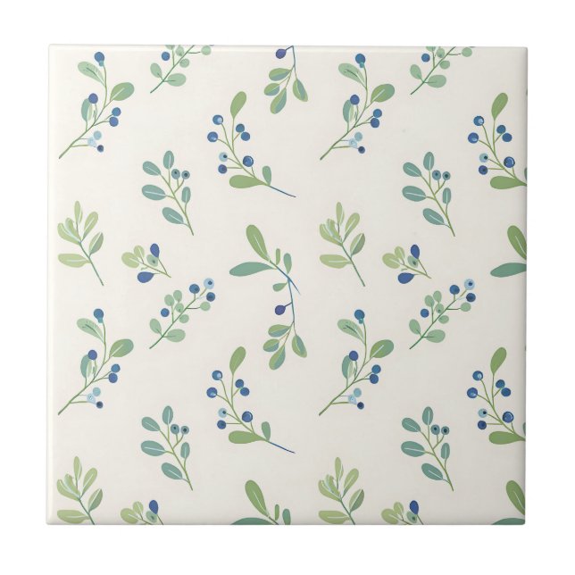 Delicate Blueberry Eucalyptus Pattern Tile (Front)
