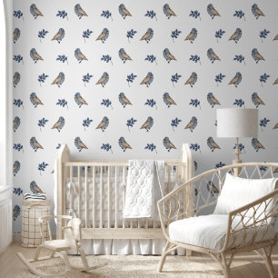 Delicate Bluebird and Leaf Wallpaper