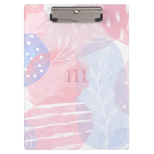 Delicate Blush and Blue Abstract Watercolor Shapes Clipboard (Front)