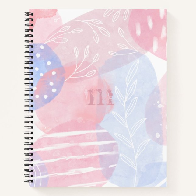 Delicate Blush and Blue Abstract Watercolor Shapes Notebook (Front)