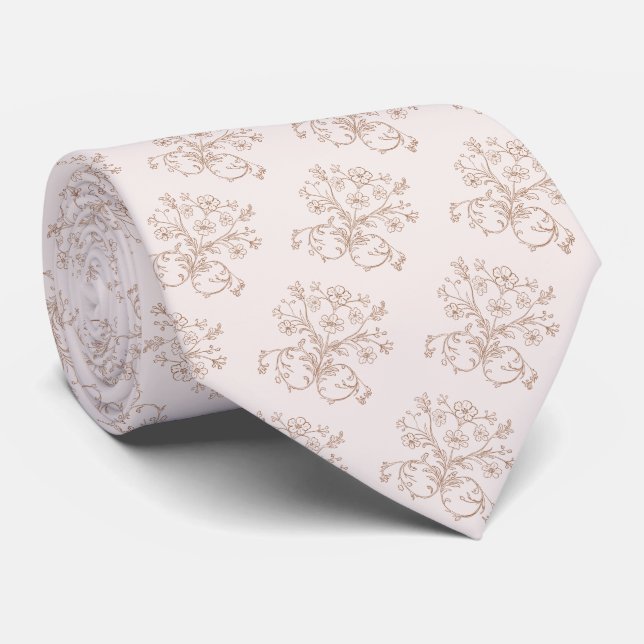 Delicate blush beige floral pattern neck tie (Rolled)