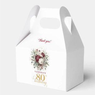 Delicate Blush Burgundy 80th Birthday Favour Boxes