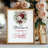 Delicate Blush Burgundy Bridal Shower Poster