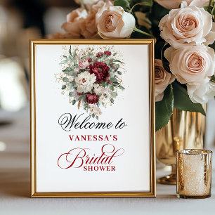 Delicate Blush Burgundy Bridal Shower Poster