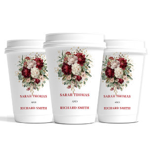 Delicate Blush Burgundy Floral Wedding Cups