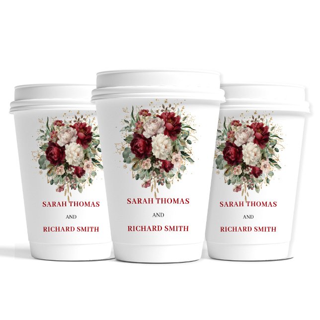 Delicate Blush Burgundy Floral Wedding Cups (Delicate Blush Burgundy Floral Wedding Cups)
