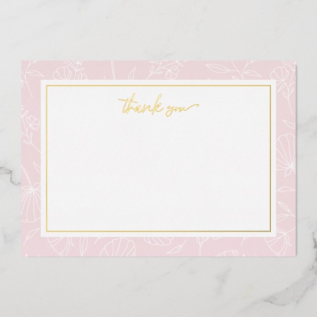 Delicate Blush Floral Thank You Foil Note Card (Front)