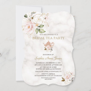 Delicate Blush Gold Floral Bridal Shower Tea Party Invitation