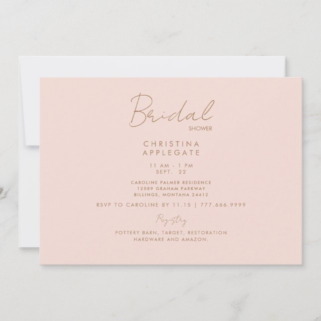 Delicate Blush & Gold Text Bridal Shower Invitation (Front)