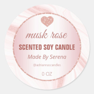 Delicate Blush Pink Agate Soy Candle Product Label