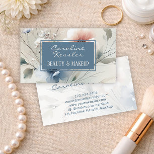 Delicate Blush Pink Blue Floral Design Business Card