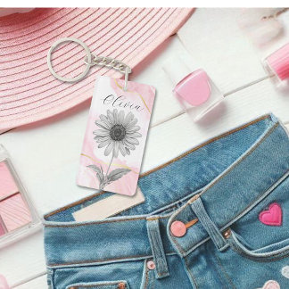 Delicate Blush Pink Daisy Flower Key Ring