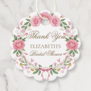 Delicate Blush Pink Floral Wreath Script Thank You Favour Tags