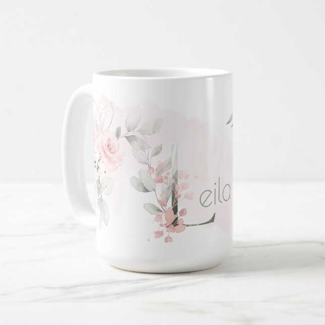 Delicate Blush Pink Rose Monogram Letter L Coffee Mug (Front Left)