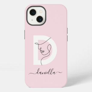 Delicate Blush Pink & Women Face Outline Monogram iPhone 13 Case