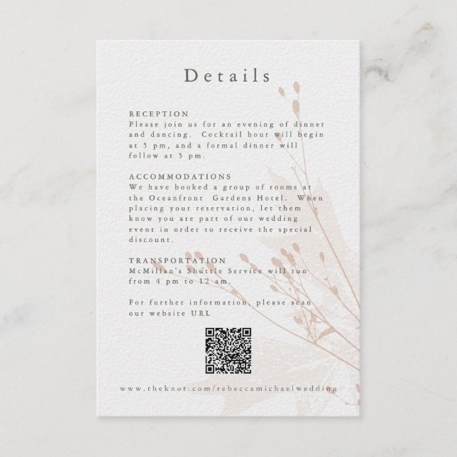 Delicate Blush Watercolor Floral Wedding Details Enclosure Card (Front)